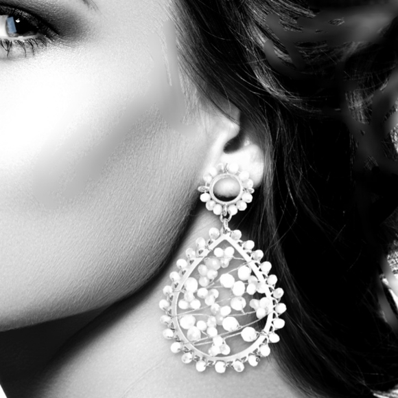 SALE! Clear Faceted Glass Teardrop Shaped,Drop Earrings in Goldtone - Picture 4 of 5